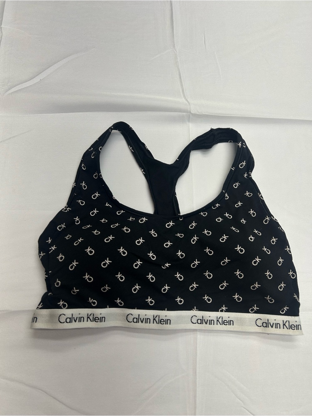 Calvin Klein Black Logo Racerback Bralette with White Band